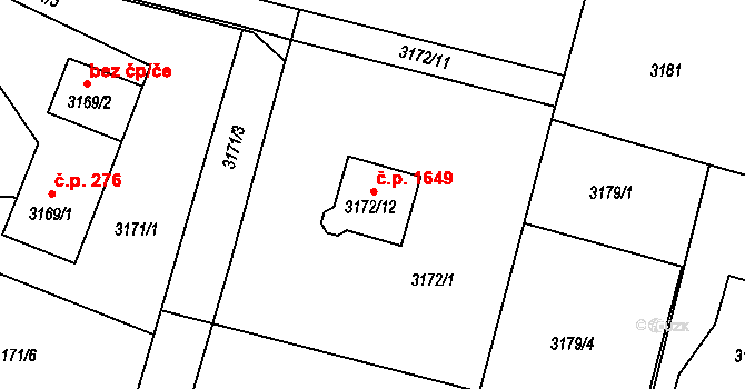 Šenov 1649 na parcele st. 3172/12 v KÚ Šenov u Ostravy, Katastrální mapa
