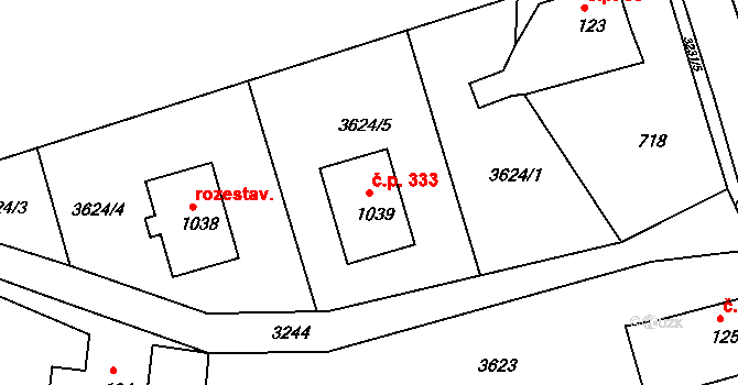 Jílové 333 na parcele st. 1039 v KÚ Jílové u Děčína, Katastrální mapa