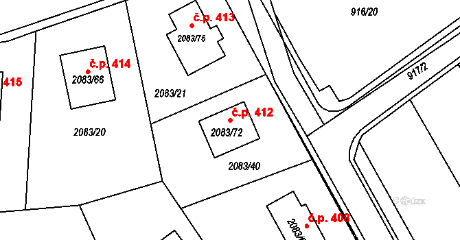Drásov 412 na parcele st. 2083/72 v KÚ Drásov, Katastrální mapa