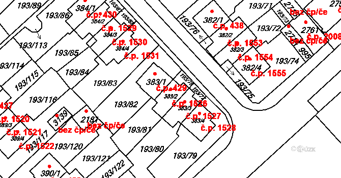 Sezimovo Ústí 1526 na parcele st. 383/2 v KÚ Sezimovo Ústí, Katastrální mapa