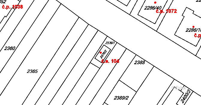 Lužice 104 na parcele st. 2376/2 v KÚ Lužice u Hodonína, Katastrální mapa