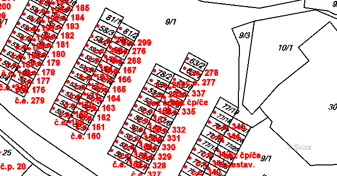 Chanov 336, Obrnice na parcele st. 77/9 v KÚ Chanov, Katastrální mapa