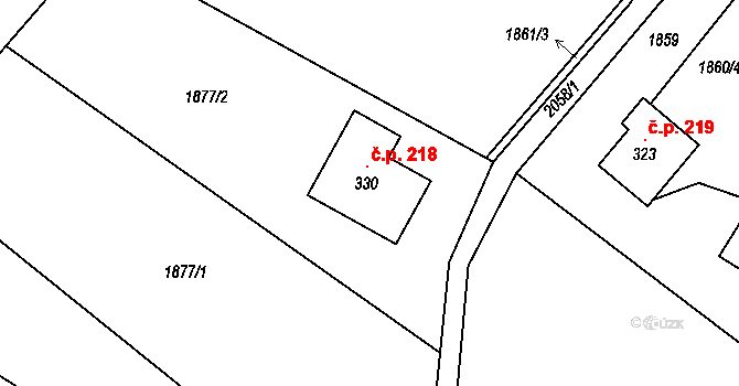 Linhartice 218 na parcele st. 330 v KÚ Linhartice, Katastrální mapa