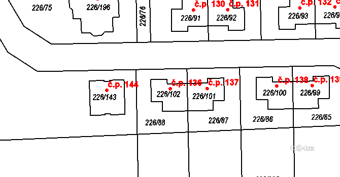 Hájek u Uhříněvsi 136, Praha na parcele st. 226/102 v KÚ Hájek u Uhříněvsi, Katastrální mapa