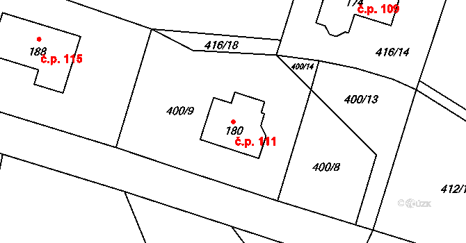 Záboří 111 na parcele st. 180 v KÚ Záboří u Blatné, Katastrální mapa