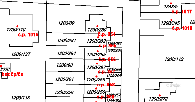 Vejprnice 856 na parcele st. 1200/285 v KÚ Vejprnice, Katastrální mapa