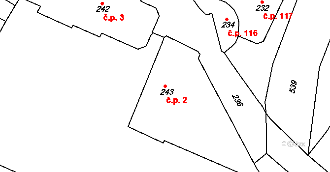 Jemnice 2 na parcele st. 243 v KÚ Jemnice, Katastrální mapa