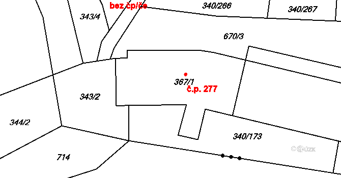 Soběšovice 277 na parcele st. 367/1 v KÚ Horní Soběšovice, Katastrální mapa