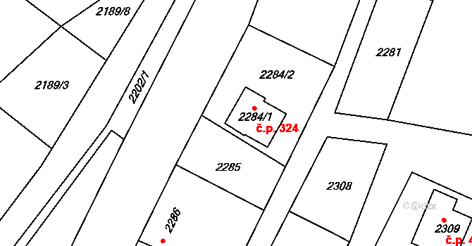 Želechovice nad Dřevnicí 324 na parcele st. 2284/1 v KÚ Želechovice nad Dřevnicí, Katastrální mapa