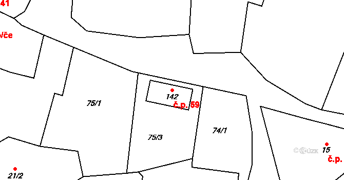Pecerady 59, Týnec nad Sázavou na parcele st. 142 v KÚ Pecerady, Katastrální mapa