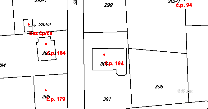 Netvořice 194 na parcele st. 300 v KÚ Netvořice, Katastrální mapa
