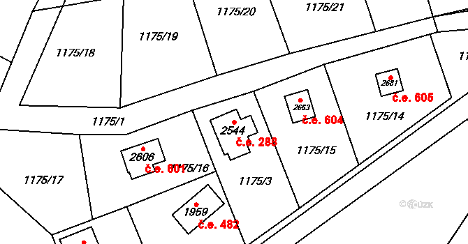 Horní Bečva 288 na parcele st. 2544 v KÚ Horní Bečva, Katastrální mapa