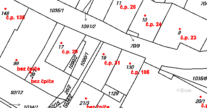 Křešice 31 na parcele st. 19 v KÚ Křešice u Litoměřic, Katastrální mapa