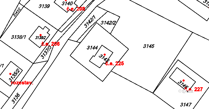 Harrachov 225, Rýmařov na parcele st. 3143 v KÚ Rýmařov, Katastrální mapa