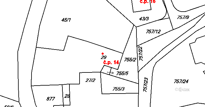 Milíkov 14 na parcele st. 29 v KÚ Milíkov u Mariánských Lázní, Katastrální mapa