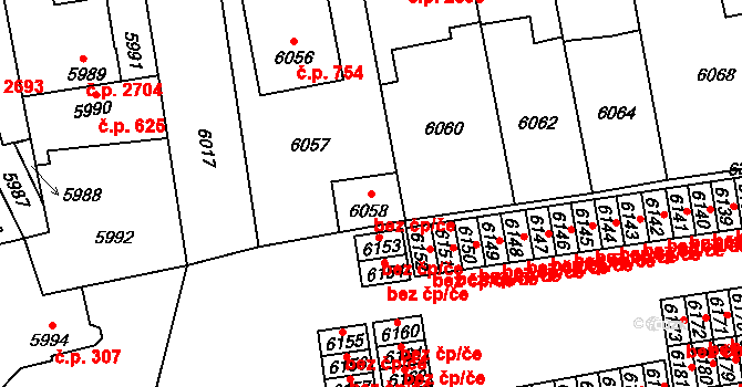 Kladno 38570688 na parcele st. 6058 v KÚ Kročehlavy, Katastrální mapa