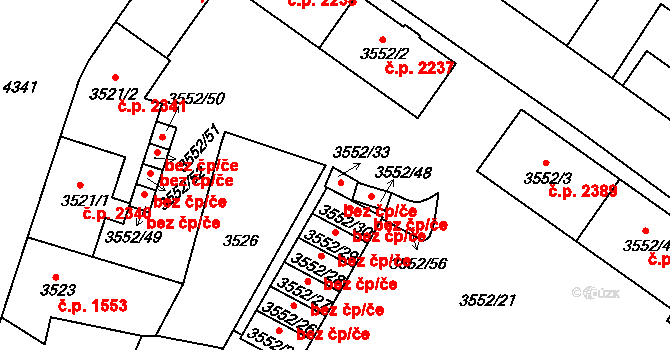 Teplice 39160688 na parcele st. 3552/33 v KÚ Teplice, Katastrální mapa