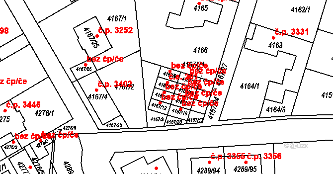 Strašnice 281, Praha na parcele st. 4167/10 v KÚ Strašnice, Katastrální mapa