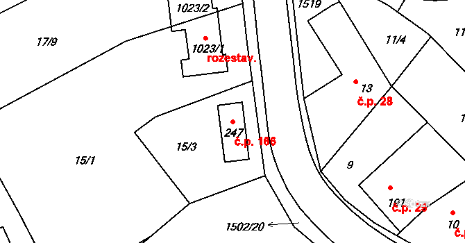 Kudlov 166, Zlín na parcele st. 247 v KÚ Kudlov, Katastrální mapa