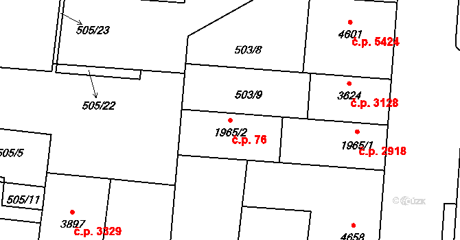 Zlín 76 na parcele st. 1965/2 v KÚ Zlín, Katastrální mapa