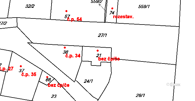 Beřovice 42301688 na parcele st. 21 v KÚ Bakov, Katastrální mapa