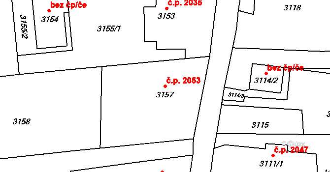 Prostřední Dvůr 2053, Vítkov na parcele st. 3157 v KÚ Vítkov, Katastrální mapa