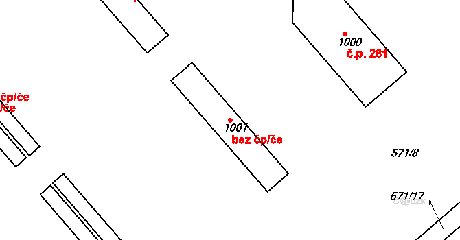 Cheb 43377688 na parcele st. 1001 v KÚ Háje u Chebu, Katastrální mapa