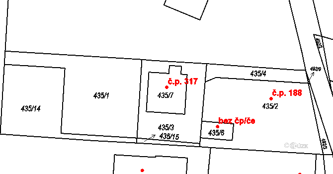 Bobrovníky 317, Hlučín na parcele st. 435/7 v KÚ Bobrovníky, Katastrální mapa