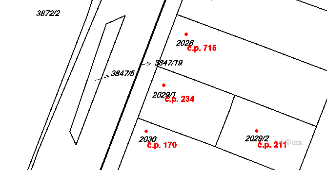 Kunovice 234 na parcele st. 2029/1 v KÚ Kunovice u Uherského Hradiště, Katastrální mapa