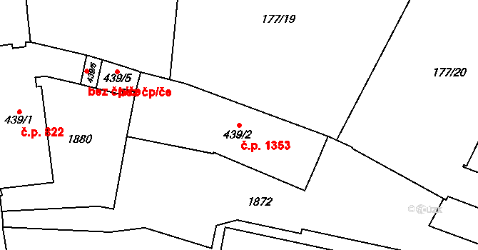 Litovel 1353 na parcele st. 439/2 v KÚ Litovel, Katastrální mapa