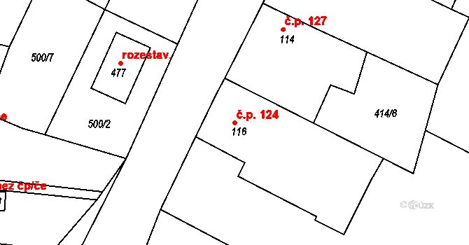 Smrkovice 124, Písek na parcele st. 116 v KÚ Smrkovice, Katastrální mapa