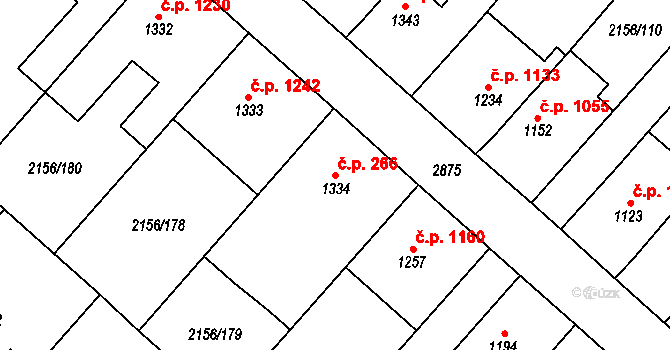 Choceň 266 na parcele st. 1334 v KÚ Choceň, Katastrální mapa