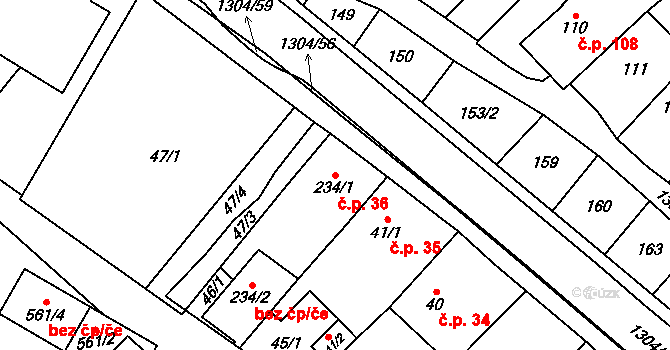 Brandýs nad Orlicí 36 na parcele st. 234/1 v KÚ Brandýs nad Orlicí, Katastrální mapa