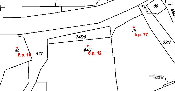 Chříč 12 na parcele st. 44/1 v KÚ Chříč, Katastrální mapa