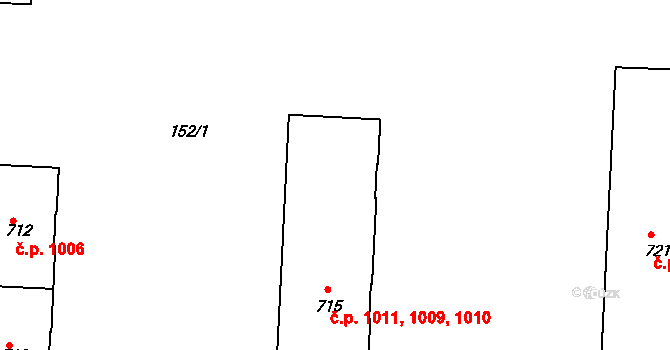 Kralupy nad Vltavou 1009,1010,1011 na parcele st. 715 v KÚ Kralupy nad Vltavou, Katastrální mapa