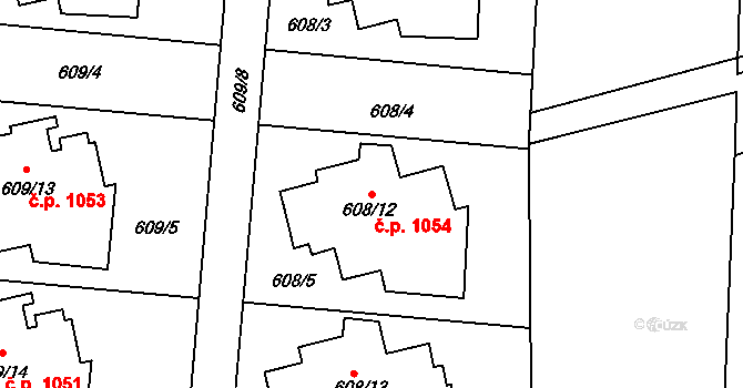 Řevnice 1054 na parcele st. 608/12 v KÚ Řevnice, Katastrální mapa
