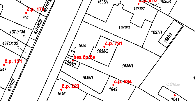 Veselí nad Lužnicí II 791, Veselí nad Lužnicí na parcele st. 1638/2 v KÚ Veselí nad Lužnicí, Katastrální mapa