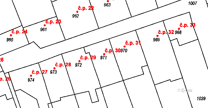 Kolonie 5.května 30, Broumov na parcele st. 971 v KÚ Broumov, Katastrální mapa