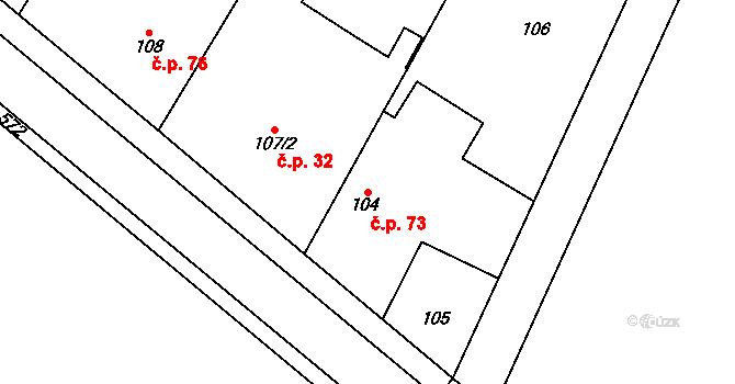 Kladruby nad Labem 73 na parcele st. 104 v KÚ Kladruby nad Labem, Katastrální mapa