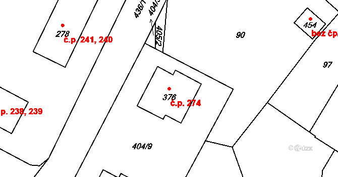 Opatovice nad Labem 274 na parcele st. 376 v KÚ Opatovice nad Labem, Katastrální mapa