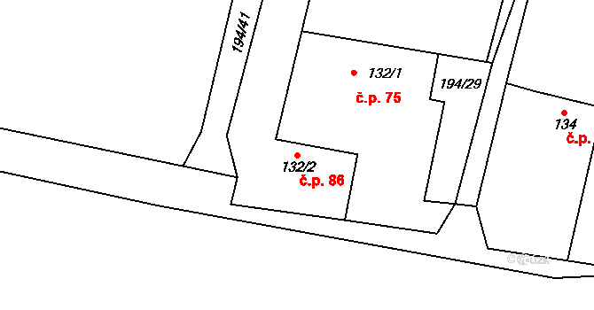 Polipsy 86, Čestín na parcele st. 132/2 v KÚ Polipsy, Katastrální mapa