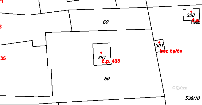 Ondřejov 433 na parcele st. 881 v KÚ Ondřejov u Prahy, Katastrální mapa