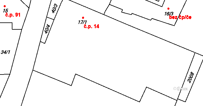 Mošnov 14 na parcele st. 17/1 v KÚ Mošnov, Katastrální mapa