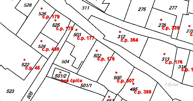Štramberk 176 na parcele st. 502 v KÚ Štramberk, Katastrální mapa