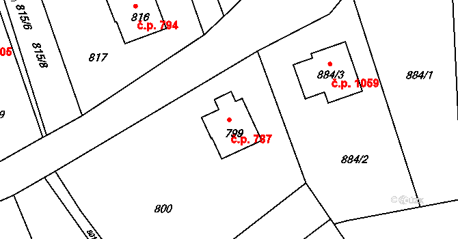 Štramberk 787 na parcele st. 799 v KÚ Štramberk, Katastrální mapa