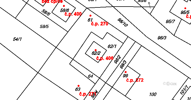 Kačice 406 na parcele st. 62/2 v KÚ Kačice, Katastrální mapa