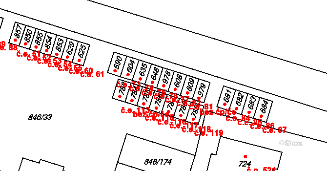 Lysice 77 na parcele st. 978 v KÚ Lysice, Katastrální mapa