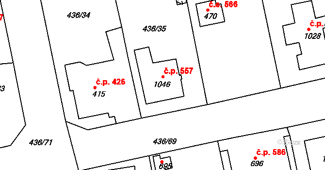 Šťáhlavy 557 na parcele st. 1046 v KÚ Šťáhlavy, Katastrální mapa