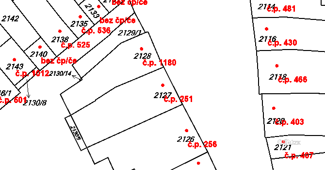 Velké Pavlovice 251 na parcele st. 2127 v KÚ Velké Pavlovice, Katastrální mapa