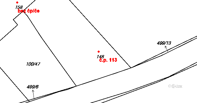 Šelešovice 113 na parcele st. 148 v KÚ Šelešovice, Katastrální mapa